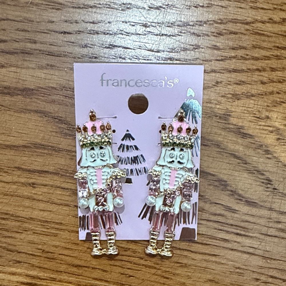 Francesca's Nutcracker Earrings - Pink and Gold